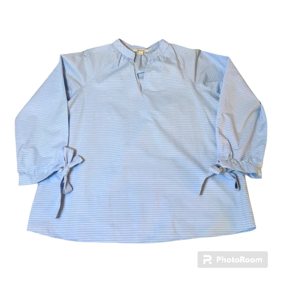 Madewell Blue/White Striped Popover Blouse Tie Sleeve Women's S EXCELLENT COND! - Picture 3 of 9